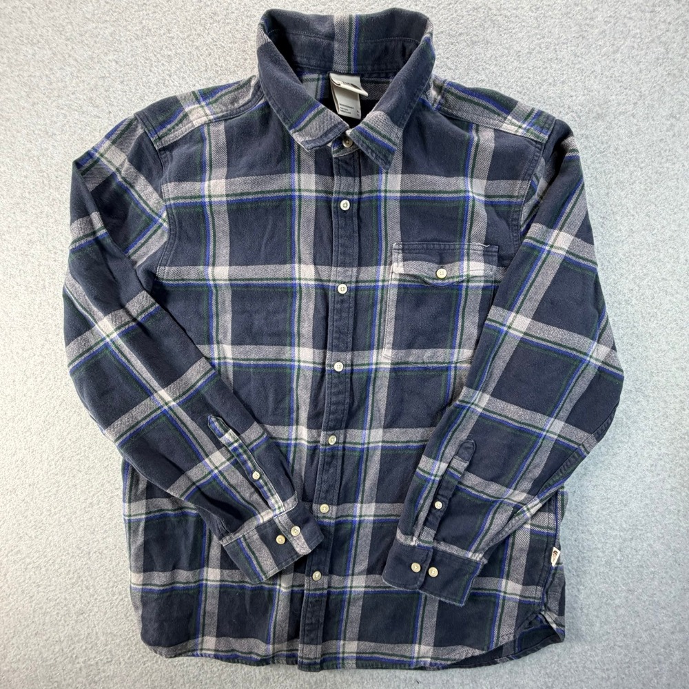 The North Face Mens XL Plaid Flannel Button Down Shirt Navy Blue Green Cotton